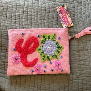 Jenny Krauss Love Letters “C” Embroidered 100% Wool Makeup Bag